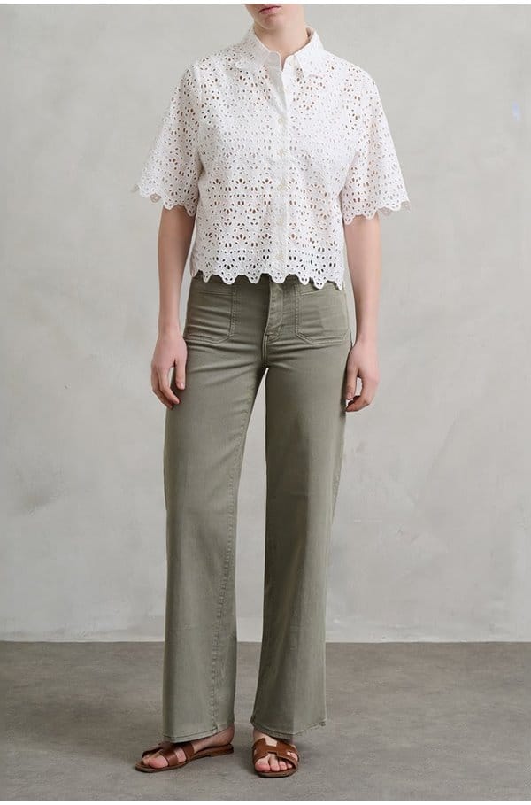 le slim palazzo in thyme with modernist pockets