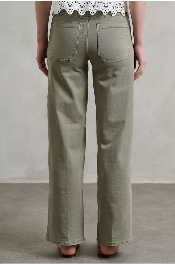 le slim palazzo in thyme with modernist pockets
