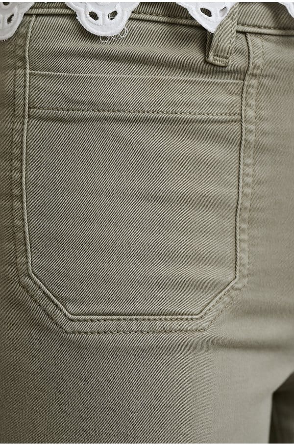 le slim palazzo in thyme with modernist pockets