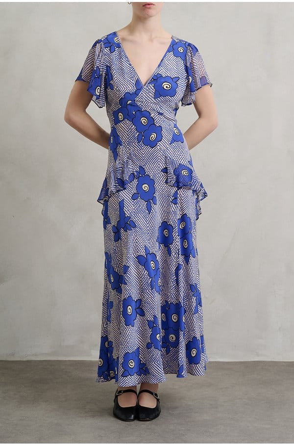 evie dress in milos floral blue