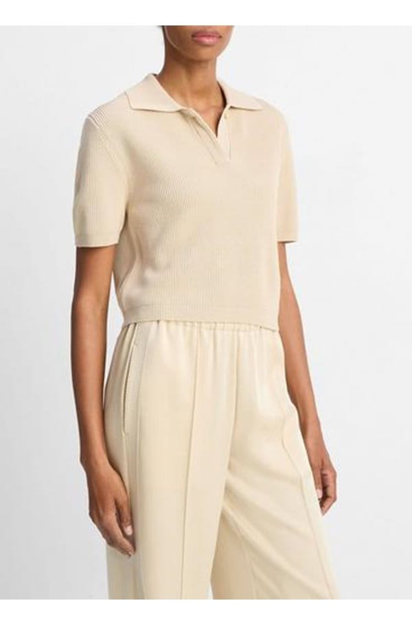 ribbed polo top in pale canyon