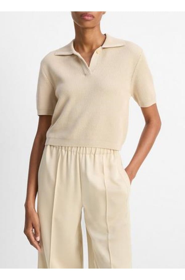 ribbed polo top in pale canyon