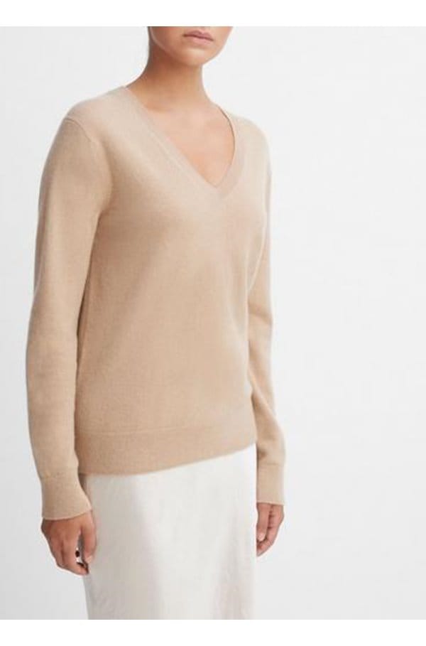 weekend v neck jumper in camel