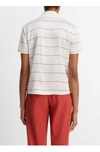 knit collar stripe polo in cream brick rose