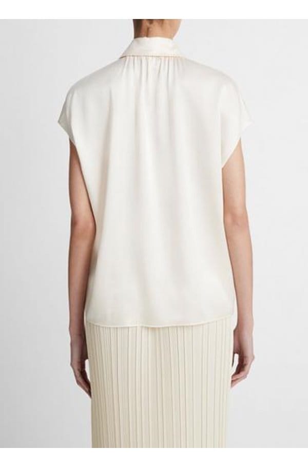 cap sleeve ruched blouse in chiffon