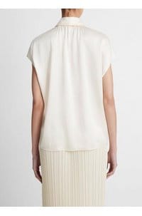 cap sleeve ruched blouse in chiffon