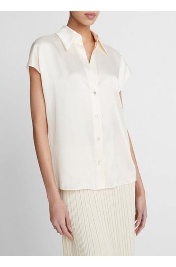 cap sleeve ruched blouse in chiffon