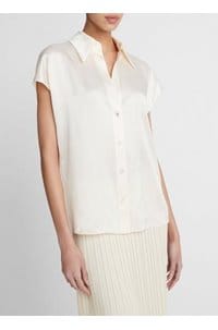 cap sleeve ruched blouse in chiffon