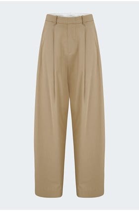 Mid Waist Pleat Front Trouser in Fawn