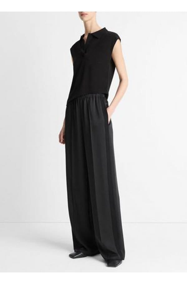 side strap wide leg pant in black