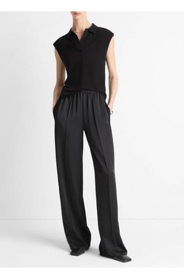 side strap wide leg pant in black
