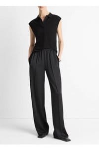 side strap wide leg pant in black