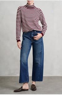 narrow stripe roll collar in endless passion cloud dancer