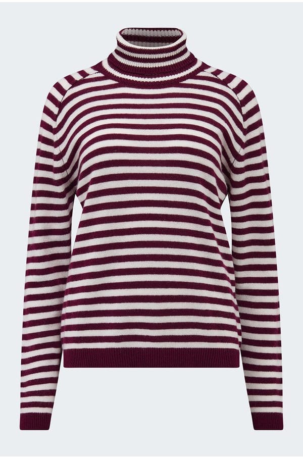 narrow stripe roll collar in endless passion cloud dancer