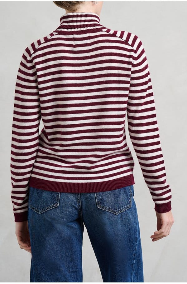 narrow stripe roll collar in endless passion cloud dancer