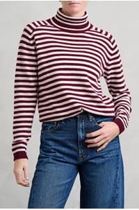 narrow stripe roll collar in endless passion cloud dancer