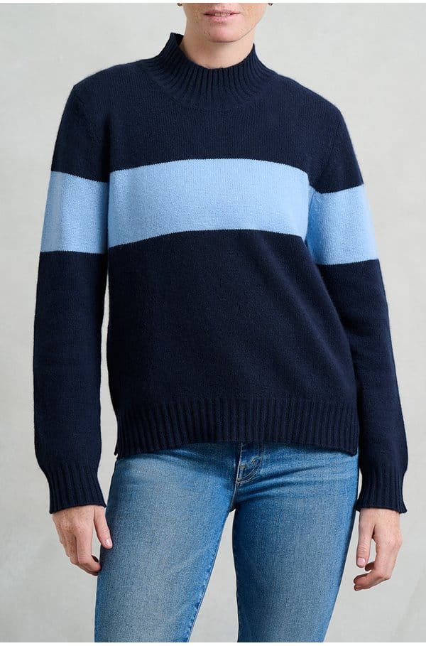 one stripe turtleneck in navy wedgewood