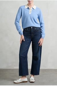 contrast polo jumper in hortensia cloud dancer