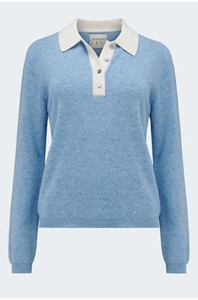 Contrast Polo Jumper in Hortensia Cloud Dancer