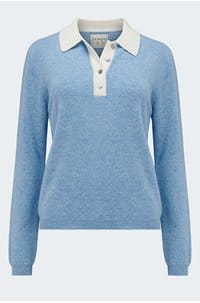 contrast polo jumper in hortensia cloud dancer