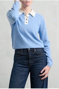contrast polo jumper in hortensia cloud dancer