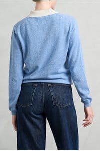 contrast polo jumper in hortensia cloud dancer