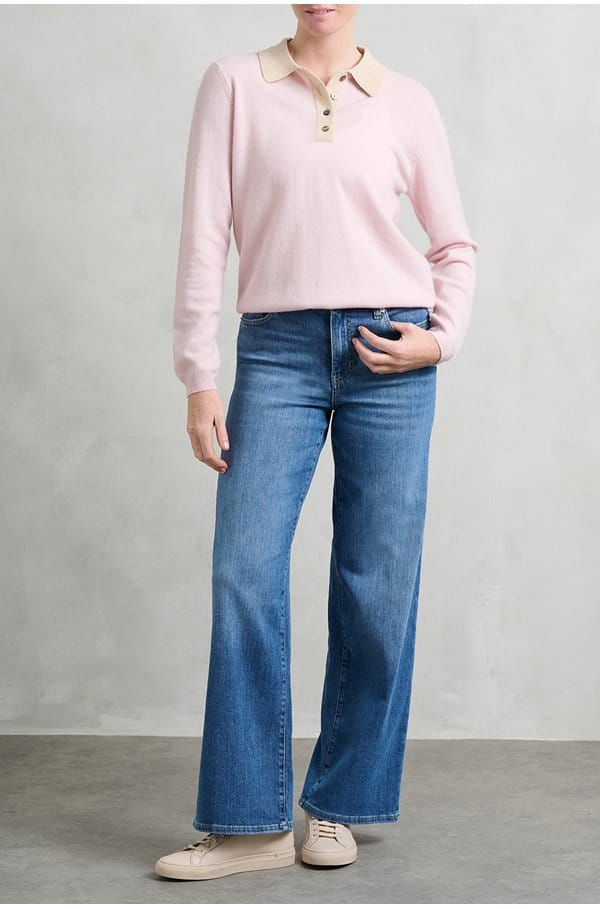 contrast polo jumper in nurture ivory