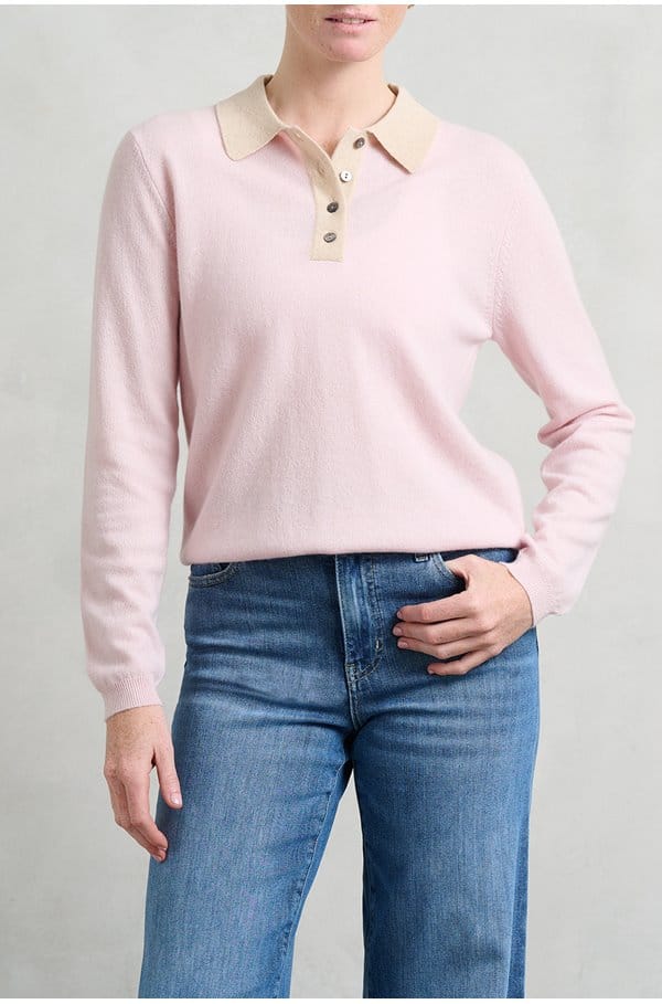 contrast polo jumper in nurture ivory