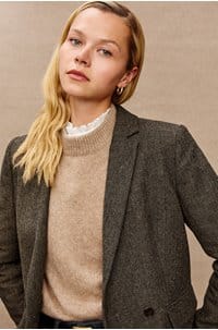 jac blazer in camel black herringbone 