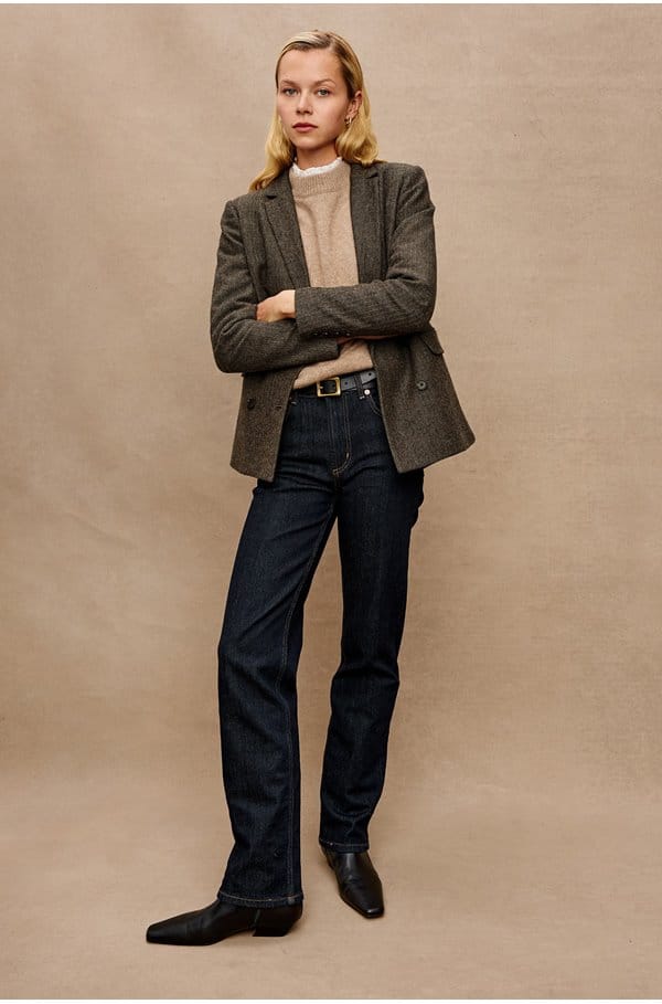 jac blazer in camel black herringbone 