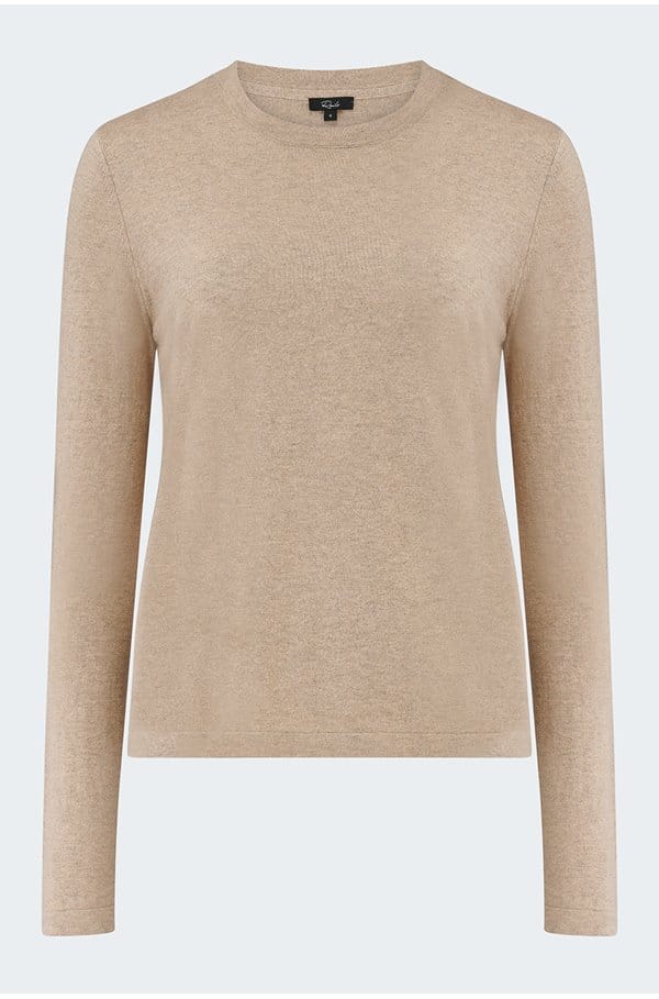 long sleeve cotton cashmere tee in heather oat