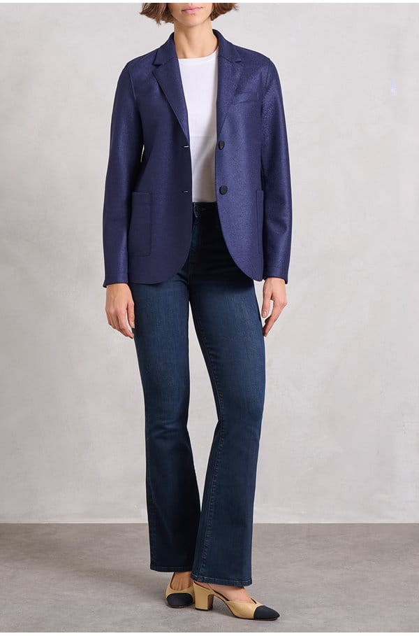 stand up collar blazer in navy