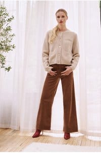 le slim palazzo with modernist pockets in maple brown 