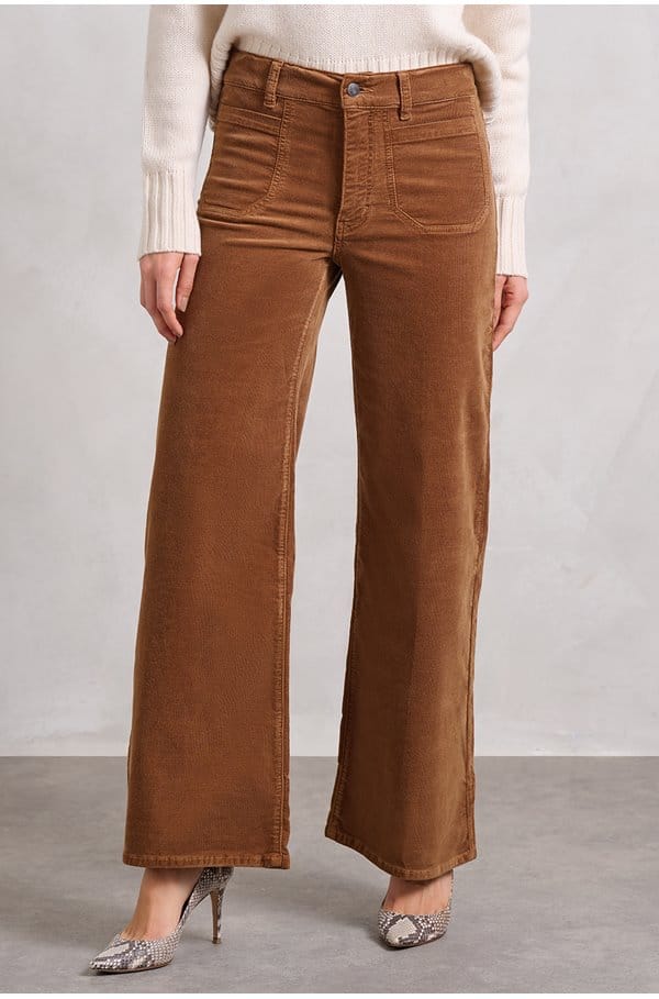 le slim palazzo with modernist pockets in maple brown 