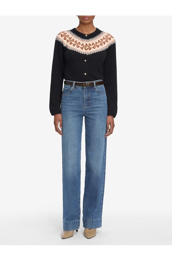 the cashmere fairisle cardi in navy