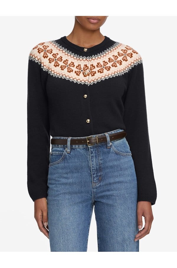 the cashmere fairisle cardi in navy