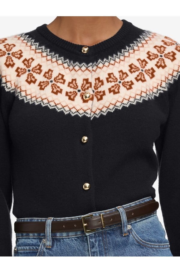 the cashmere fairisle cardi in navy