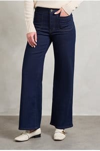 le slim palazzo with modernist pockets in rinse