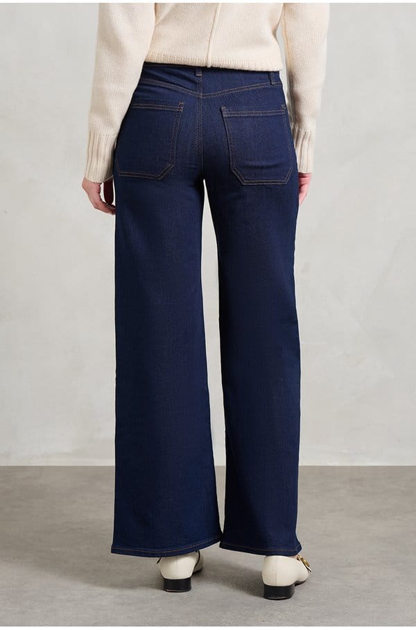 le slim palazzo with modernist pockets in rinse