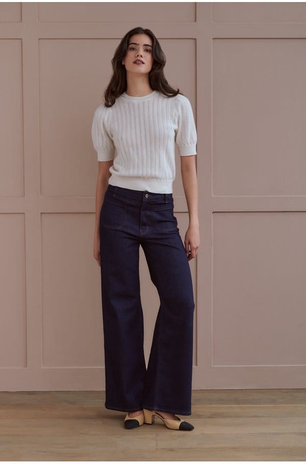 le slim palazzo with modernist pockets in rinse