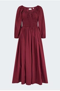 quintessa dress in deep crimson 