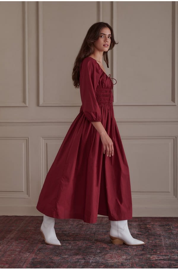 quintessa dress in deep crimson 
