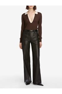 le slim palazzo leather with modernist pockets in black