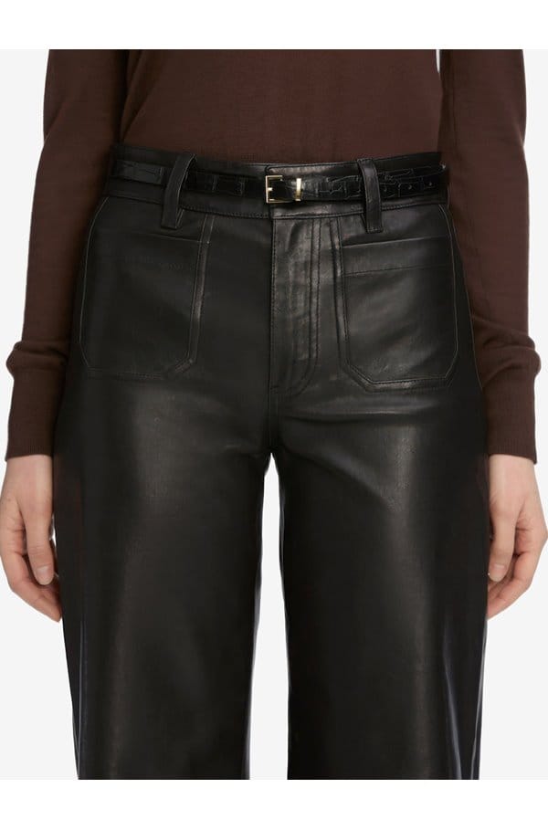 le slim palazzo leather with modernist pockets in black