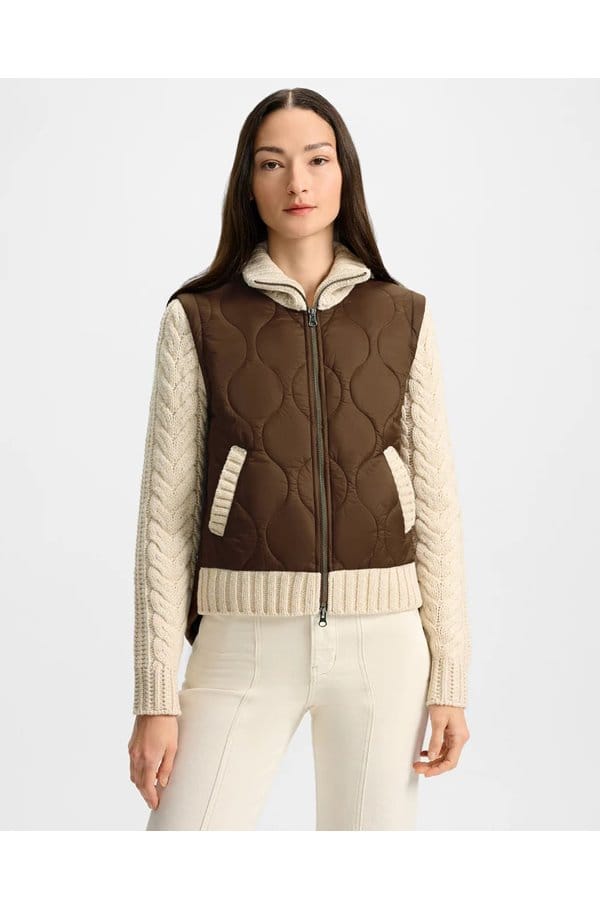 patra knit-sleeve quilted jacket in mocha heathered sand