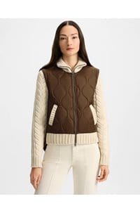 patra knit-sleeve quilted jacket in mocha heathered sand