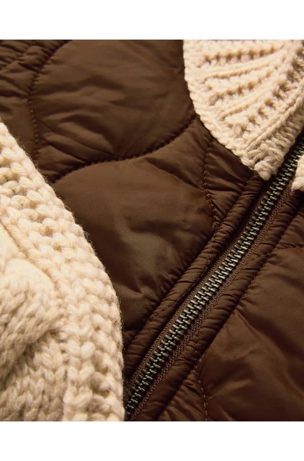 patra knit-sleeve quilted jacket in mocha heathered sand
