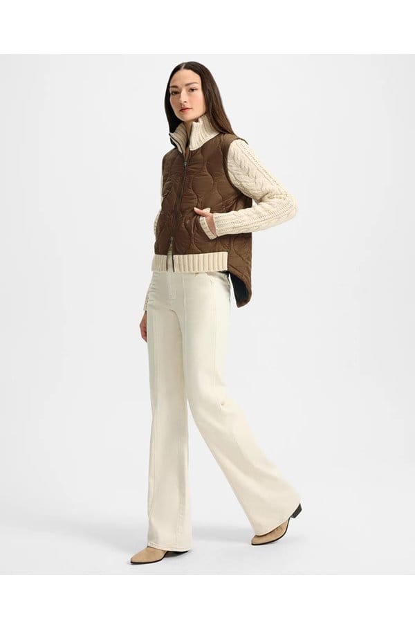 patra knit-sleeve quilted jacket in mocha heathered sand