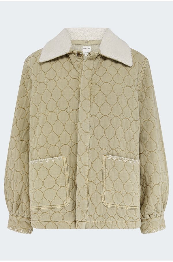 frida jacket in soft sand with cream collar 