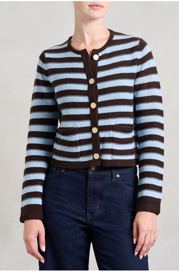 stripe cardigan in chocolate blue